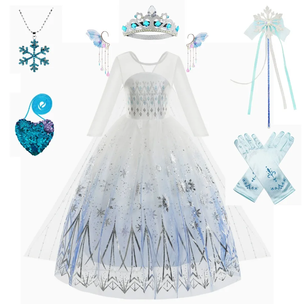 7pcs Princess Dress for Girl White Long Sleeved Lace Dress Festive Party Snow Queen Dress Long Sleeve Outfit Accessories
7pcs Princess Dress for Girl White Long Sleeved Lace Dress Festive Party Snow Queen Dress Long Sleeve Outfit Accessories