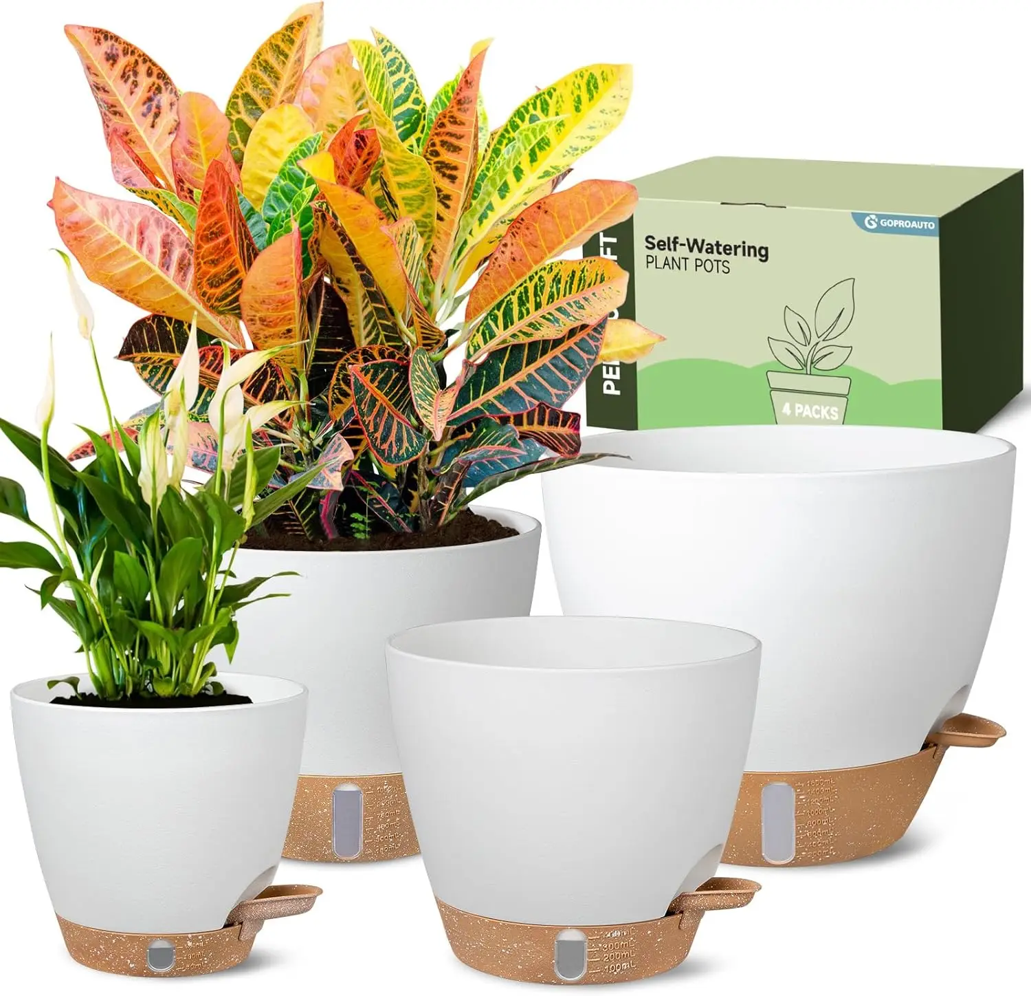 Self-Watering Pots for Indoor Plants 4 Pack, 6/8/10/12 Inch Outdoor Planters with Water Level Indicator&Deep Reservoir,
Self-Watering Pots for Indoor Plants 4 Pack, 6/8/10/12 Inch Outdoor Planters with Water Level Indicator&Deep Reservoir,