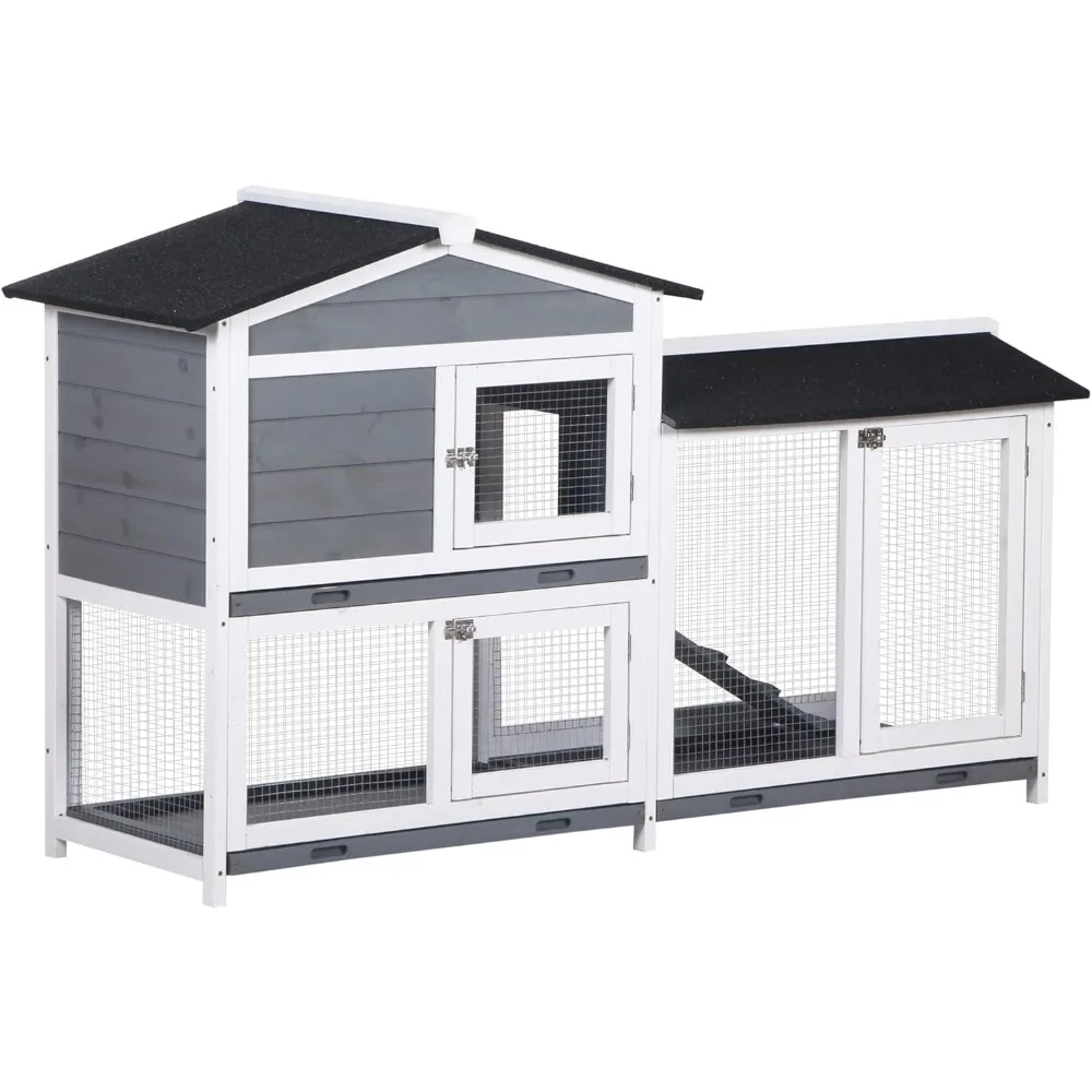 62" Rabbit Hutch, Wooden Bunny Hutch, Guinea Pig Cage, Small Animal Enclosure with Run Area, Removable Tray, Asphalt Roof, Lock
62" Rabbit Hutch, Wooden Bunny Hutch, Guinea Pig Cage, Small Animal Enclosure with Run Area, Removable Tray, Asphalt Roof, Lock