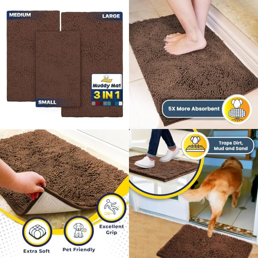 ® Pack of 3 Highly Absorbent Microfiber Dog Door Mat and Pet Rug, Non Slip Thick Washable Area Mat Soft Chenille for Kitchen Ba
® Pack of 3 Highly Absorbent Microfiber Dog Door Mat and Pet Rug, Non Slip Thick Washable Area Mat Soft Chenille for Kitchen Ba