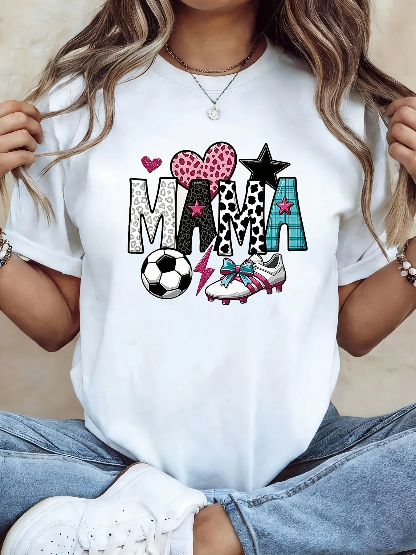 Plus size women's short sleeve T-shirt Mama Soccer Heart Star Shoe Everyday comfortable and versatile style summer outfits
Plus size women's short sleeve T-shirt Mama Soccer Heart Star Shoe Everyday comfortable and versatile style summer outfits