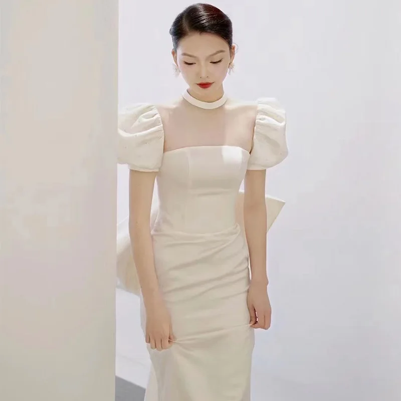 French Fishtail Satin Dress Autumn Light Wedding Dress Bride's Simple Temperament Small Tail Welcome Veil Formal Dress
French Fishtail Satin Dress Autumn Light Wedding Dress Bride's Simple Temperament Small Tail Welcome Veil Formal Dress