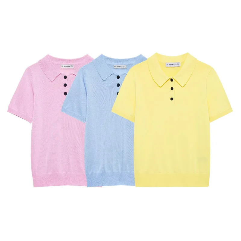 2025 Spring Summer New Fashion Solid Color Women Short Sleeve Knitted Polo Shirt Simple Collar Female Casual Tops
2025 Spring Summer New Fashion Solid Color Women Short Sleeve Knitted Polo Shirt Simple Collar Female Casual Tops