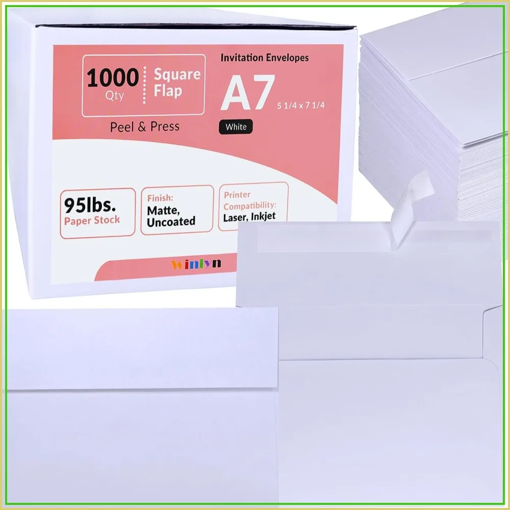 1000 A7 Invitation Envelopes White 5.25x7.25 Self Seal 95lb for Wedding Business
1000 A7 Invitation Envelopes White 5.25x7.25 Self Seal 95lb for Wedding Business