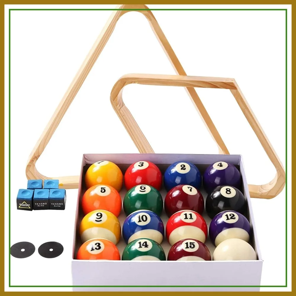 Billiard Balls Set, Pool Table Triangle Rack & Diamond Rack, Cue Chalks, Table Stickers - Complete Accessories