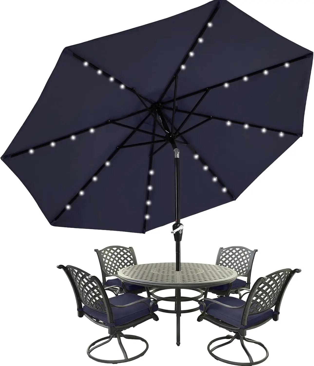 9ft Navy Blue Patio Umbrella with 32 Solar LED Lights and 8 Ribs for Outdoor Shade
9ft Navy Blue Patio Umbrella with 32 Solar LED Lights and 8 Ribs for Outdoor Shade