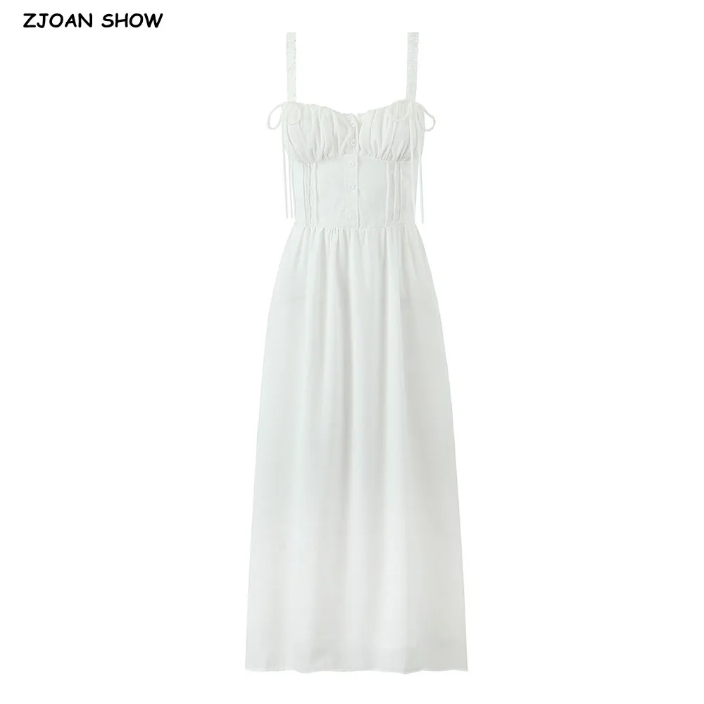 Sexy White Open Buttons V neck Ruched Chest Bow Elastic Strap Sling Dress Ruched Elastic Back Side Zipper A-Lined Midi Robe
Sexy White Open Buttons V neck Ruched Chest Bow Elastic Strap Sling Dress Ruched Elastic Back Side Zipper A-Lined Midi Robe