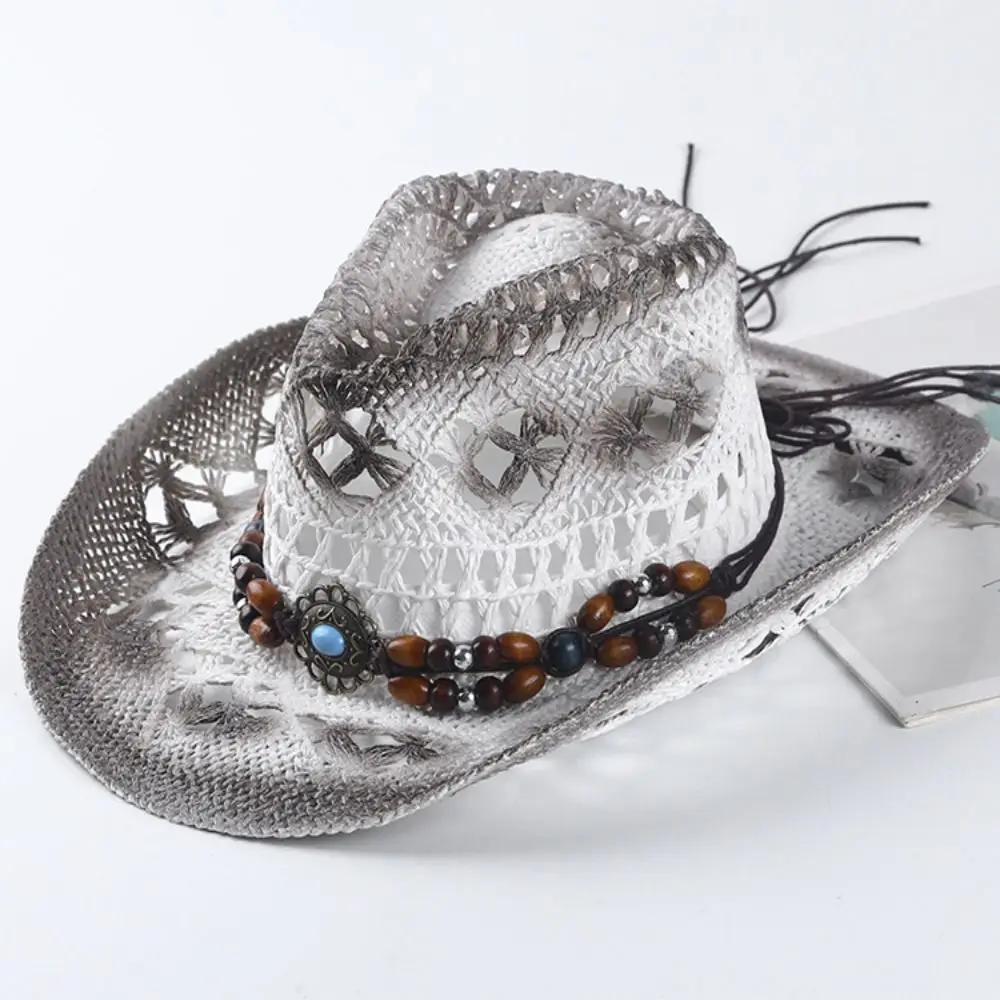 Classic Wide Brim Western Cowboy Hat Solid Color Ethnic Style Panama Cap Beads Hollow Out Cowgirl Visor Cap Fishing
Classic Wide Brim Western Cowboy Hat Solid Color Ethnic Style Panama Cap Beads Hollow Out Cowgirl Visor Cap Fishing
