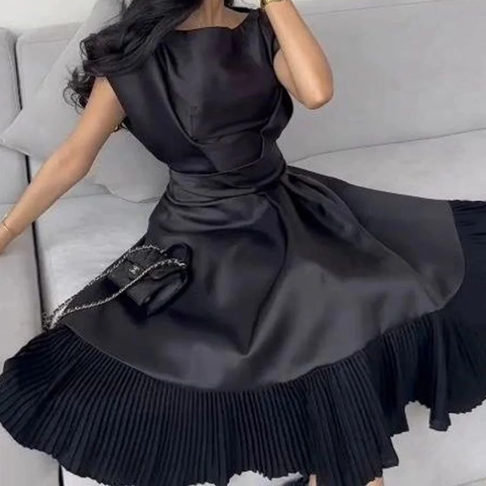 Customized A-Line Evening Dress Crew neck Tea Length Jersey Sleeveless Pleats Photo Color Custom Made Prom Dress Elegant and M
Customized A-Line Evening Dress Crew neck Tea Length Jersey Sleeveless Pleats Photo Color Custom Made Prom Dress Elegant and M