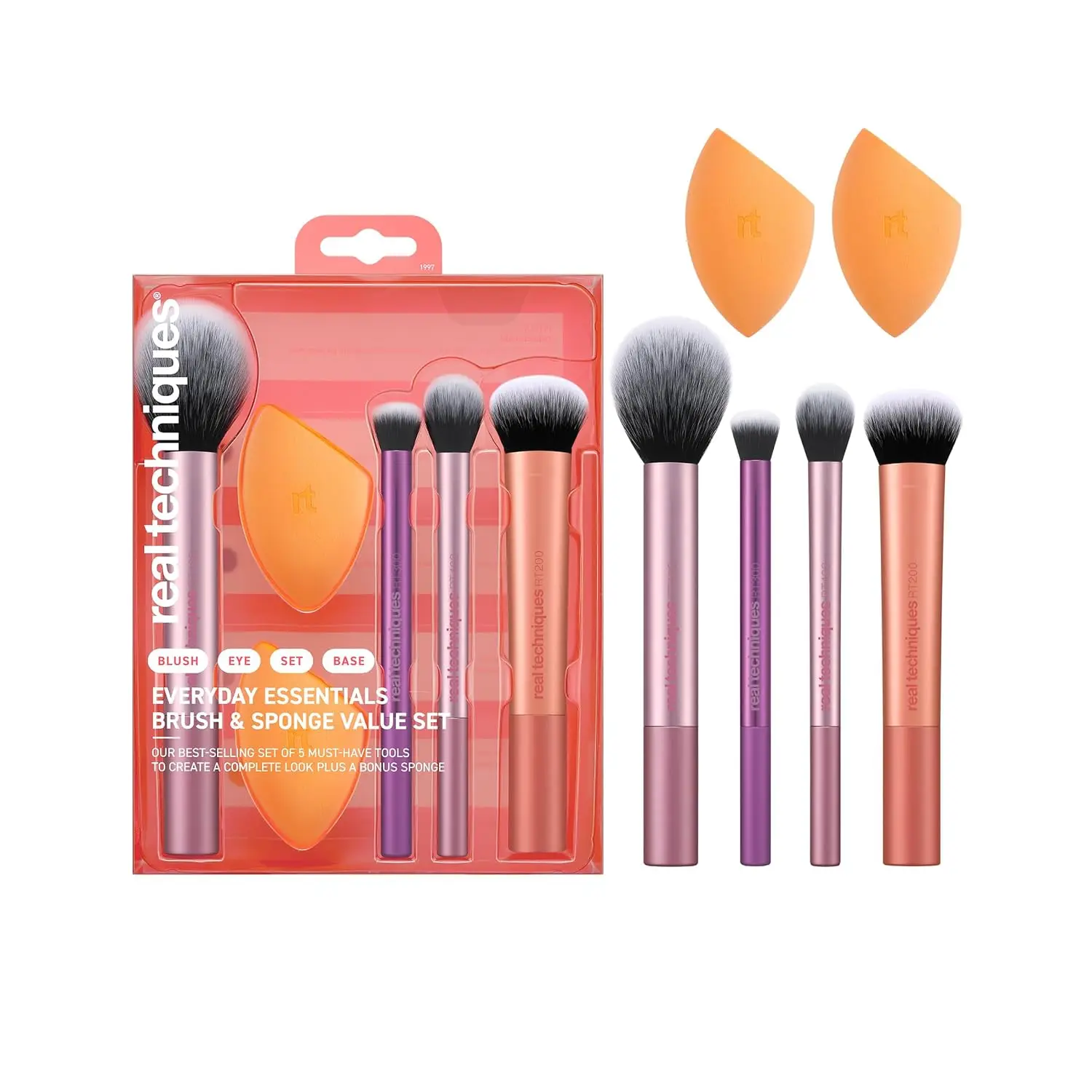 Real Techniques 6 Piece Everyday Essentials Makeup Brush Set, Includes 4 Brushes & 2 Makeup Sponges, For Foundation, Blush, Bronzer, Contour, Eyeshadow, & Powder, Travel Gift Set, Cruelty-Free & Vegan
Real Techniques 6 Piece Everyday Essentials Makeup Brush Set, Includes 4 Brushes & 2 Makeup Sponges, For Foundation, Blush, Bronzer, Contour, Eyeshadow, & Powder, Travel Gift Set, Cruelty-Free & Vegan
