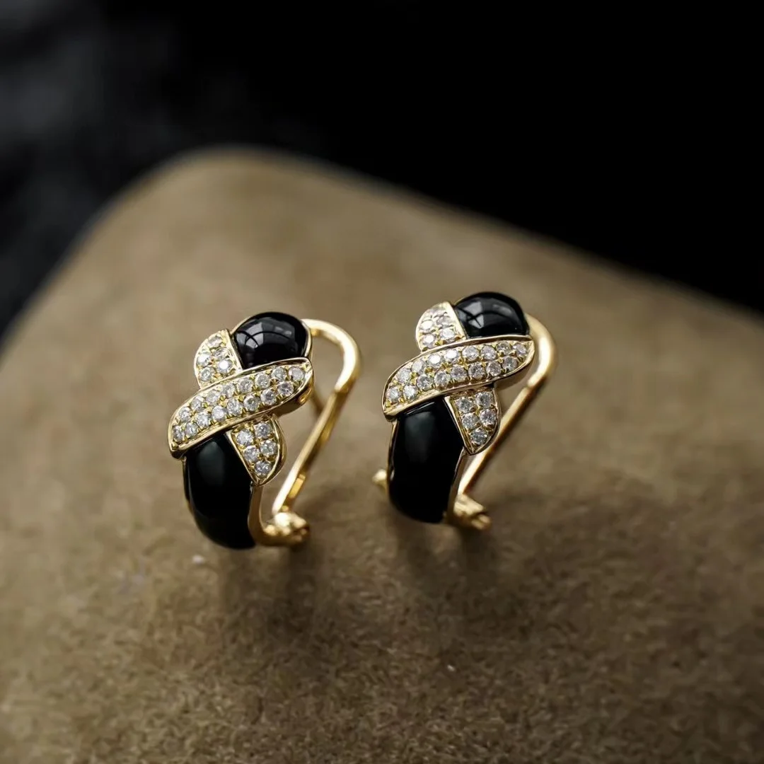 Ear Studs Diamond Black Onyx Ear clip18K Pure Gold Earring Real AU750 Solid Gold Beautiful Upscale Trendy Classic Party Women
Ear Studs Diamond Black Onyx Ear clip18K Pure Gold Earring Real AU750 Solid Gold Beautiful Upscale Trendy Classic Party Women