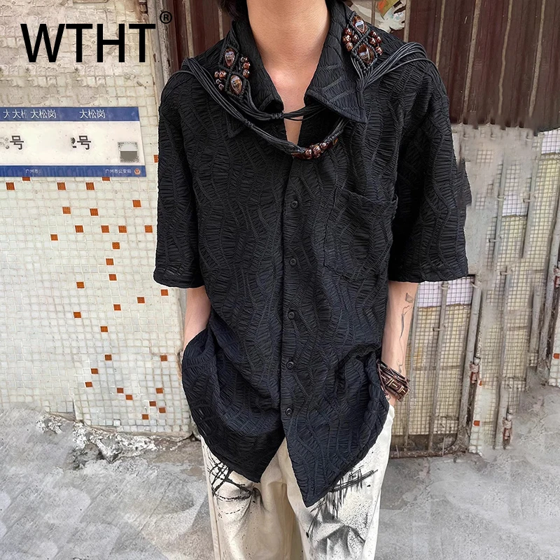 WTHT Fashion Men Solid Color Pleated Embroidery Lapel Loose Shirt Trendy Short Sleeve Single-breasted Shirts Male Summer 2A0107
WTHT Fashion Men Solid Color Pleated Embroidery Lapel Loose Shirt Trendy Short Sleeve Single-breasted Shirts Male Summer 2A0107