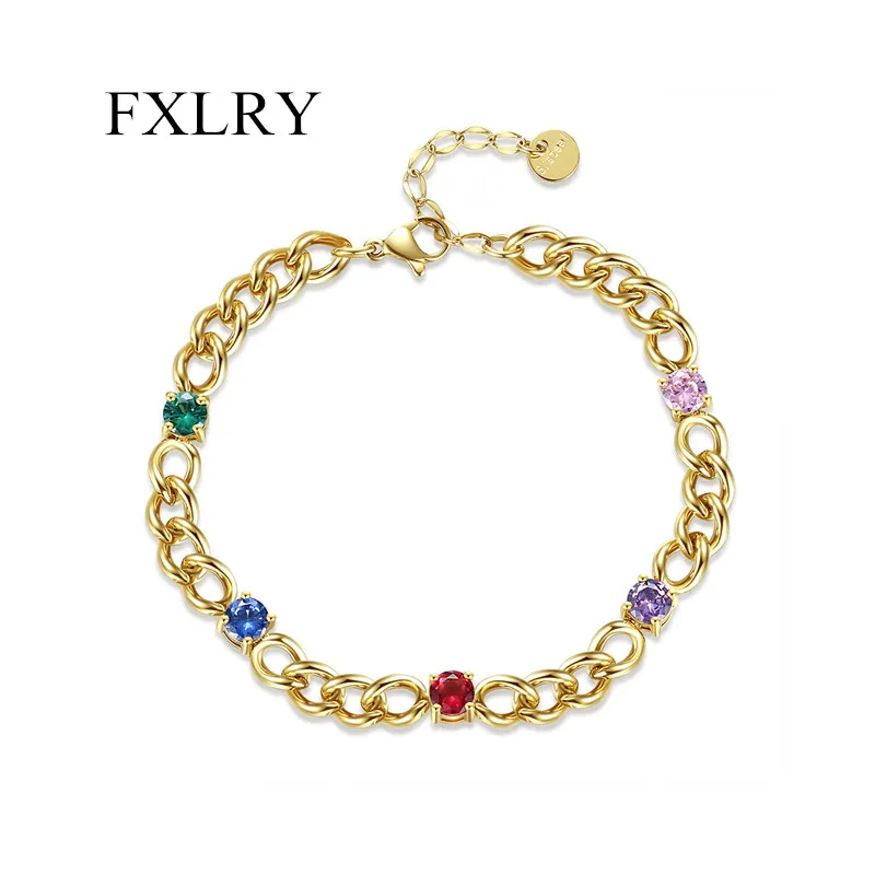 FXLRY Fashion Gold Color Colorful Zircon The Chain Of Tennis Stainless Steel Bracelets For Women Girl Party Jewelry
FXLRY Fashion Gold Color Colorful Zircon The Chain Of Tennis Stainless Steel Bracelets For Women Girl Party Jewelry