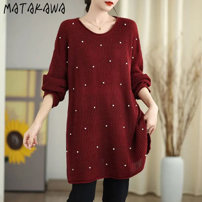 Matakawa Beading Autumn Winter Clothes Woman Sweaters Solid Loose Long Pullovers Korean Fashion Simple Vintage Pulls Femmes
Matakawa Beading Autumn Winter Clothes Woman Sweaters Solid Loose Long Pullovers Korean Fashion Simple Vintage Pulls Femmes