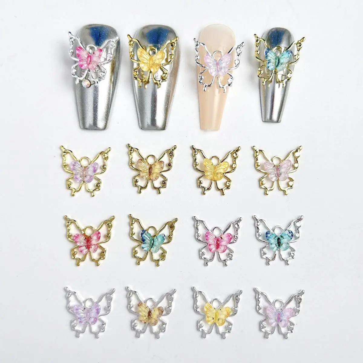 10PCS 3D Vintage Colorful Butterfly Nail Art Accessories Sparkling Hollow Alloy Butterfly Nail Charms Supplies For Manicure DIY
10PCS 3D Vintage Colorful Butterfly Nail Art Accessories Sparkling Hollow Alloy Butterfly Nail Charms Supplies For Manicure DIY