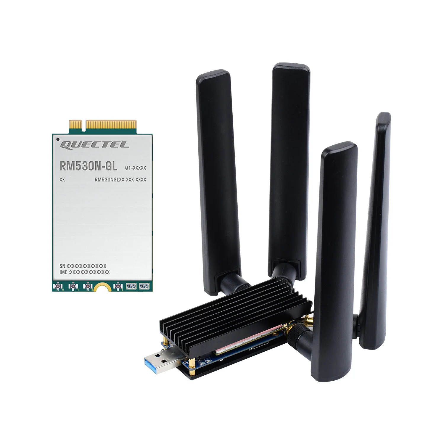 Waveshare 5G DONGLE Module, quad antennas, USB3.1 port, Aluminum Alloy Heatsink, M.2 Key B Interface, Options For 5G Module
Waveshare 5G DONGLE Module, quad antennas, USB3.1 port, Aluminum Alloy Heatsink, M.2 Key B Interface, Options For 5G Module
