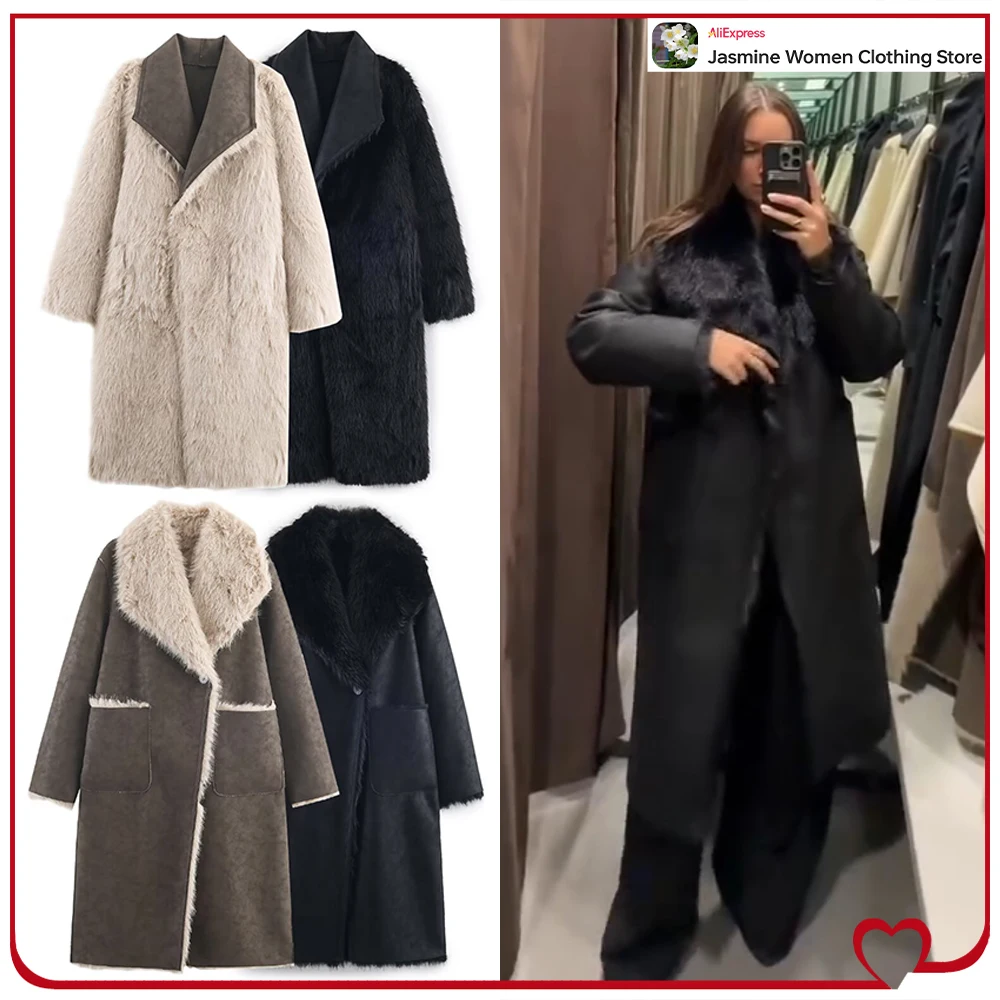Elegant Chic Long Double-sided Reversible Faux Fur Coats for Women Gorgeous Lapel Collar Double-breasted Winter Coat with Pocket
Elegant Chic Long Double-sided Reversible Faux Fur Coats for Women Gorgeous Lapel Collar Double-breasted Winter Coat with Pocket
