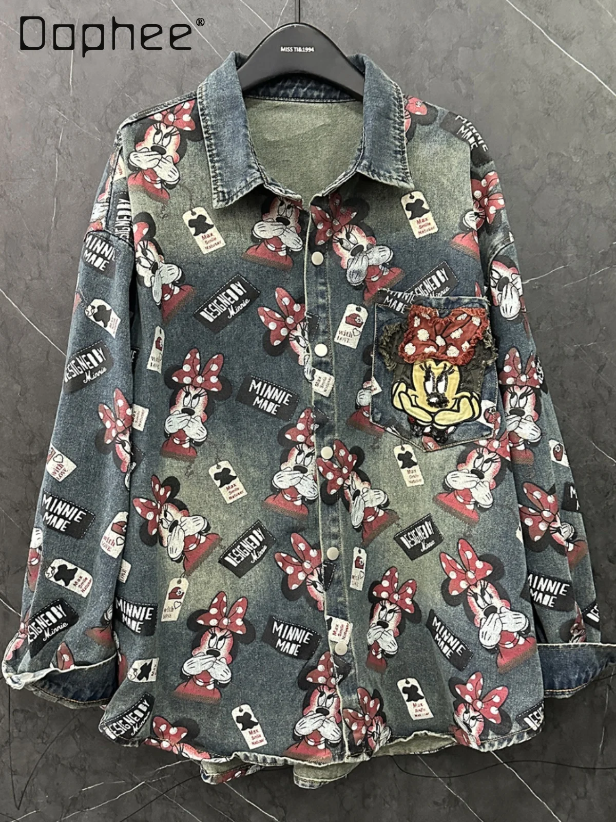 2025 Spring and Autumn New Full-printed Cartoon-printed Long-sleeved Denim Shirt Jacket Women's Loose Casual Mid Length Top
2025 Spring and Autumn New Full-printed Cartoon-printed Long-sleeved Denim Shirt Jacket Women's Loose Casual Mid Length Top