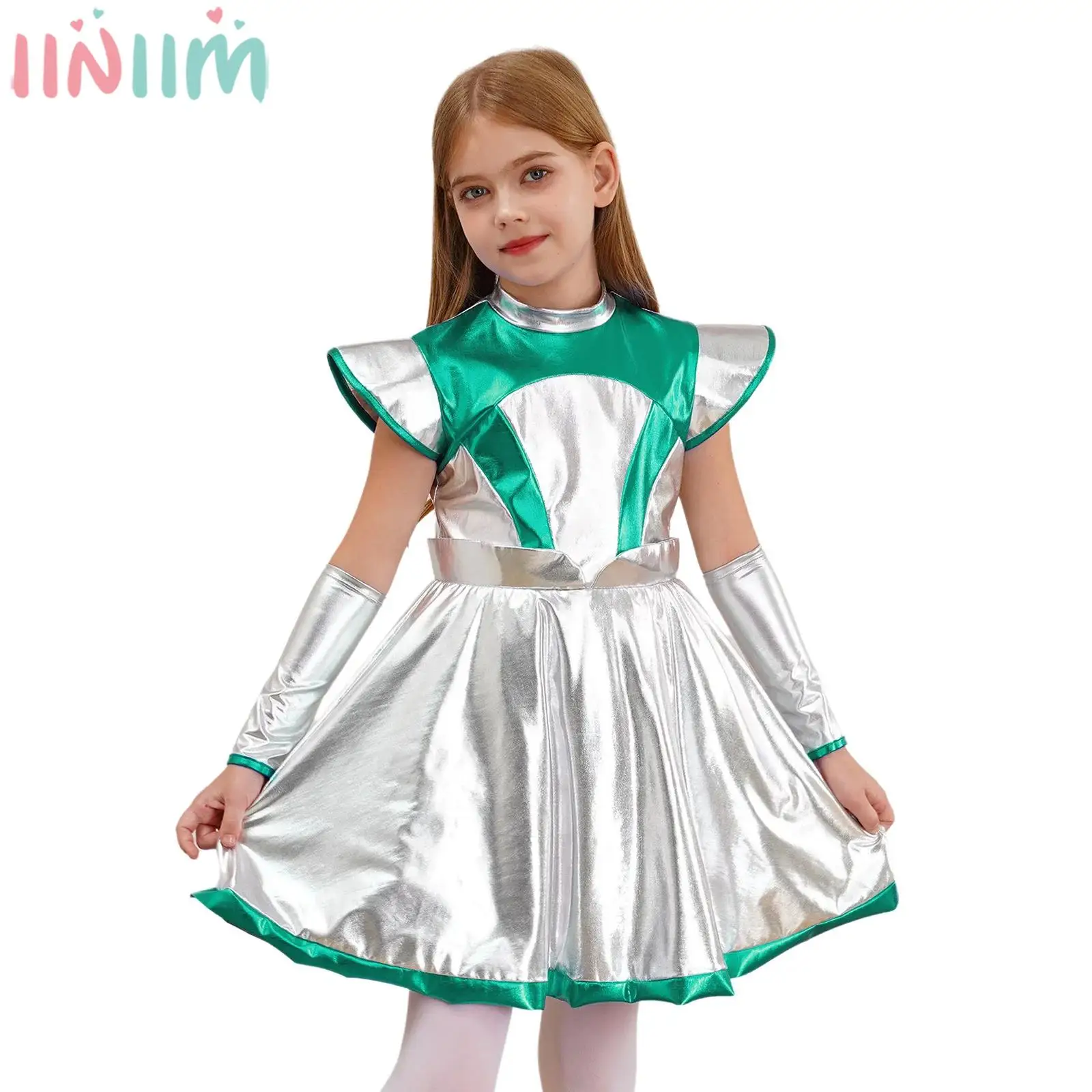 Girls Halloween Alien Cosplay Costume Theme Party Carnival Role Play Clothes Sleeveless Contrast Color Metallic Shiny Dress
Girls Halloween Alien Cosplay Costume Theme Party Carnival Role Play Clothes Sleeveless Contrast Color Metallic Shiny Dress