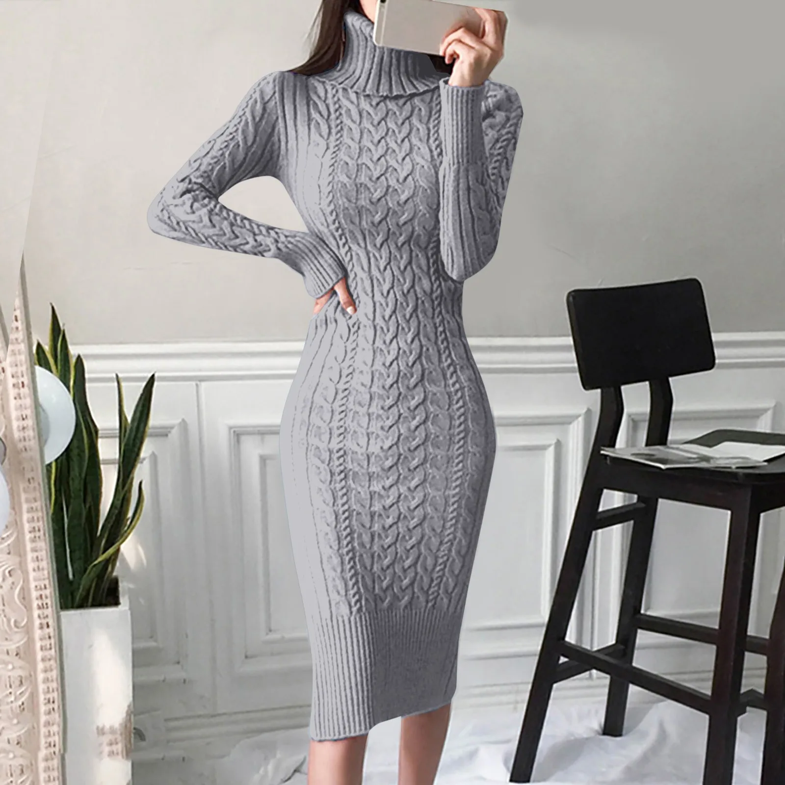Women Knit Maxi Dress Elegant Long Sleeve Turtleneck Elastic Warm Sweater Slim Fit Knitted Bodycon Midi Jumper Long Dresses
Women Knit Maxi Dress Elegant Long Sleeve Turtleneck Elastic Warm Sweater Slim Fit Knitted Bodycon Midi Jumper Long Dresses