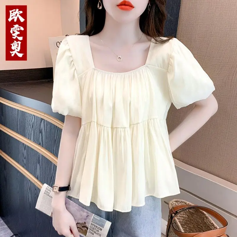 New Summer Style Square Collar Puff Sleeve Shirt for Women Loose Casual Chiffon Top
New Summer Style Square Collar Puff Sleeve Shirt for Women Loose Casual Chiffon Top