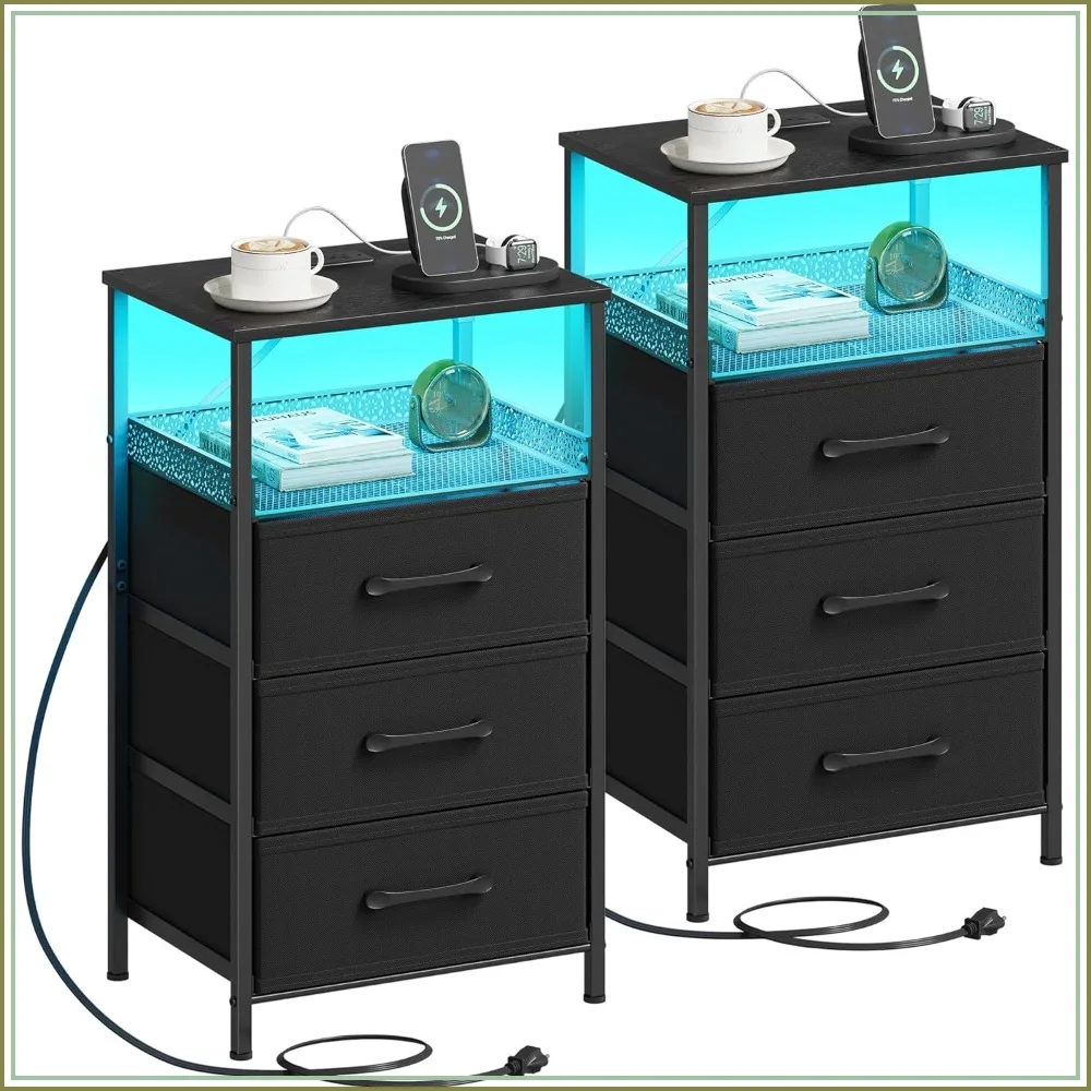 Night Stand Set 2 with Charging Station, 3 Drawer Nightstands with LED Lights, End Table with Outlets and USB Ports, Side Table with Open Shelf, Bedside Tables for Bedroom
Night Stand Set 2 with Charging Station, 3 Drawer Nightstands with LED Lights, End Table with Outlets and USB Ports, Side Table with Open Shelf, Bedside Tables for Bedroom