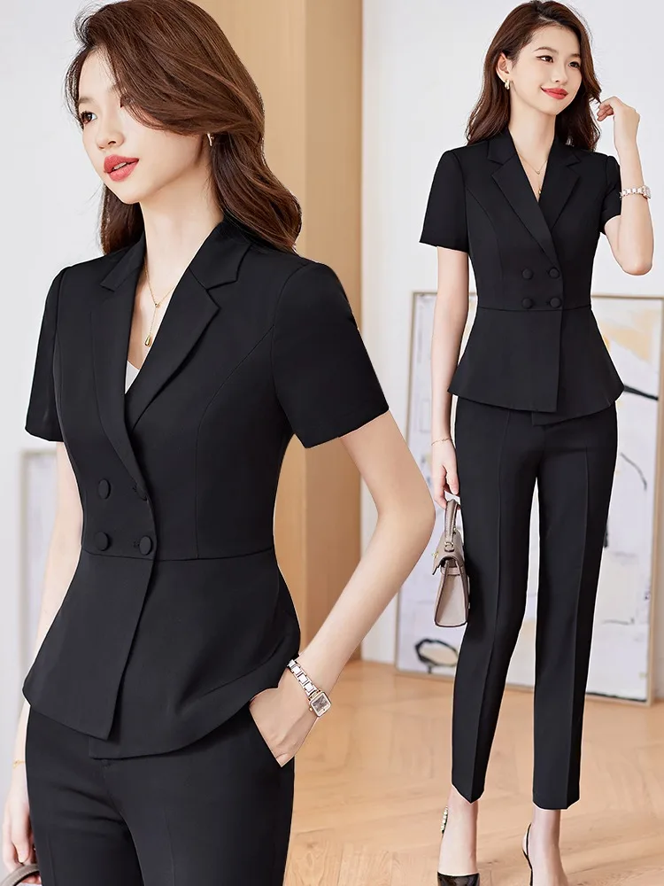 Summer Thin Short Sleeve Professional Suit Women's Formal Wear Beauty Salon Work Uniform Elegant Hotel Manager Business Suit
Summer Thin Short Sleeve Professional Suit Women's Formal Wear Beauty Salon Work Uniform Elegant Hotel Manager Business Suit