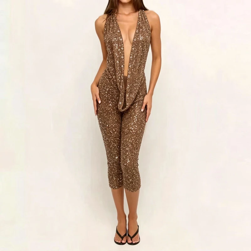 Fashion Shinny Sequin Slim Party 2Pc Set Women's Sexy Sleeveless Solid Outfits Elegant Swinging Collar Crop Top & Long Pant Suit
Fashion Shinny Sequin Slim Party 2Pc Set Women's Sexy Sleeveless Solid Outfits Elegant Swinging Collar Crop Top & Long Pant Suit
