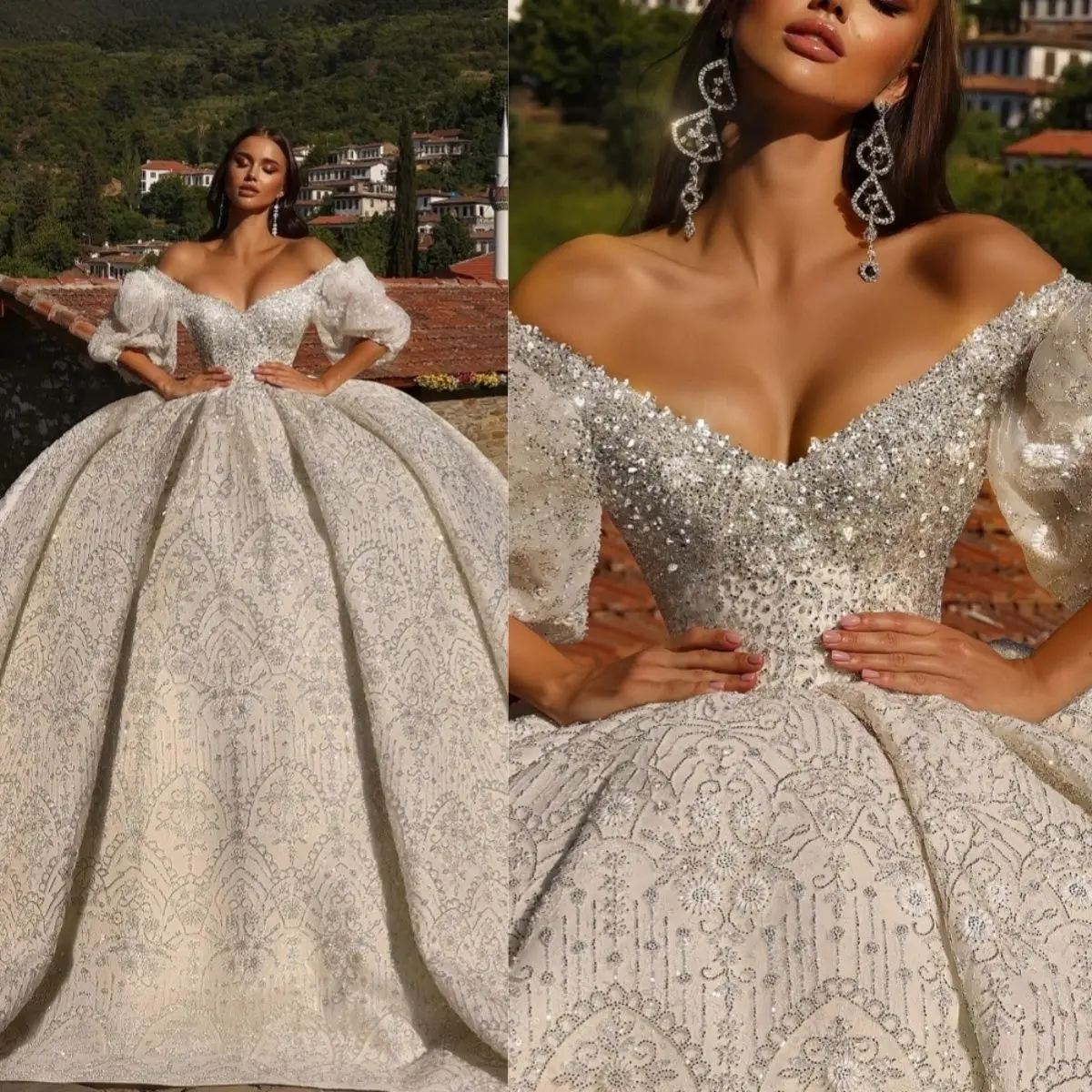Customized Wedding Dress Off Shoulder Bridal Ball Gowns Sequins Appliques Rhinestone Pearls Princess Bride Dresses
Customized Wedding Dress Off Shoulder Bridal Ball Gowns Sequins Appliques Rhinestone Pearls Princess Bride Dresses