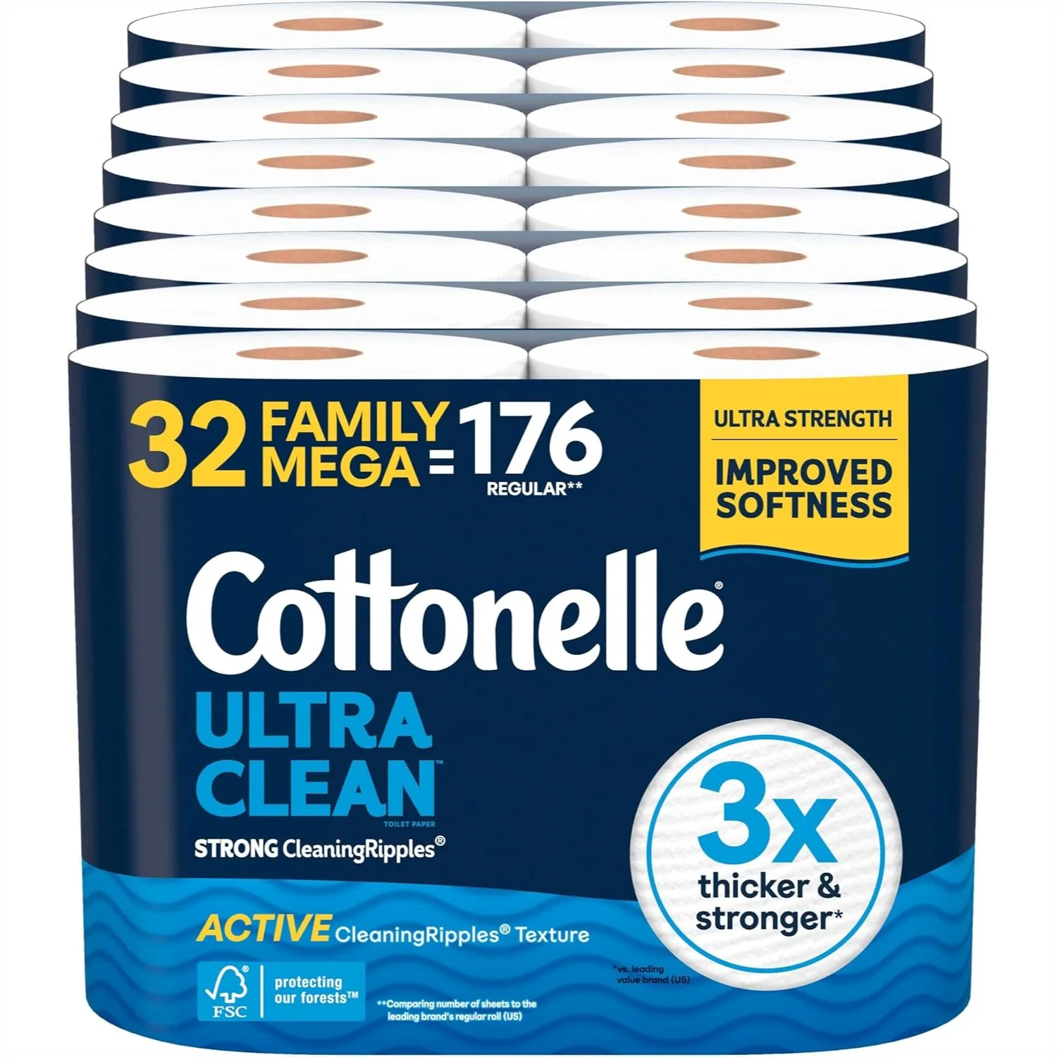 Ultra Strong Toilet Paper with CleaningRipples Texture, 32 Family Mega Rolls for Confident Clean
Ultra Strong Toilet Paper with CleaningRipples Texture, 32 Family Mega Rolls for Confident Clean
