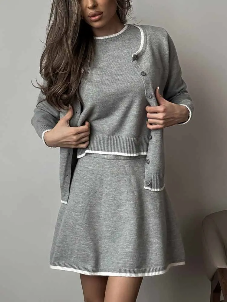 BKQU Elegant Knitted Set Women 3 Pieces Single Breasted Cardigan Short Sleeve T-shirt&Mini Skirt Suits Chic Lady Streetwear 2025
BKQU Elegant Knitted Set Women 3 Pieces Single Breasted Cardigan Short Sleeve T-shirt&Mini Skirt Suits Chic Lady Streetwear 2025