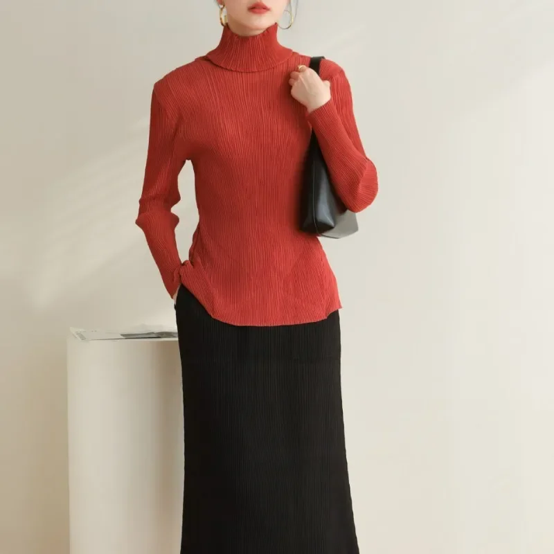 Miyake Pleated Autumn Soft Double Layer Fabric Top for Women with High Elastic Temperament, Slim Fit, High Collar Underlay
Miyake Pleated Autumn Soft Double Layer Fabric Top for Women with High Elastic Temperament, Slim Fit, High Collar Underlay