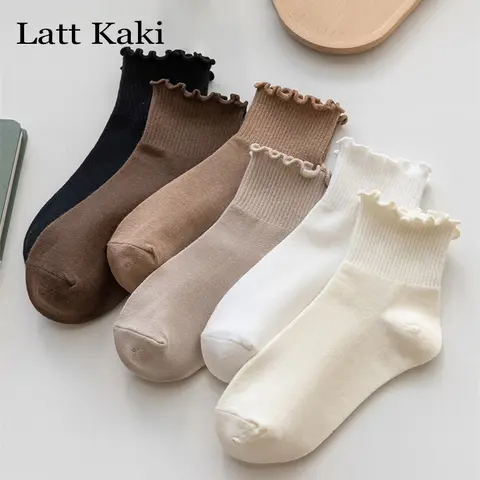 3 paires/lot chaussettes mignonnes pour femmes nouveau Style japonais respirant filles chaussettes courtes Kawaii solide chaussettes froufrous à volants chaussettes décontracté