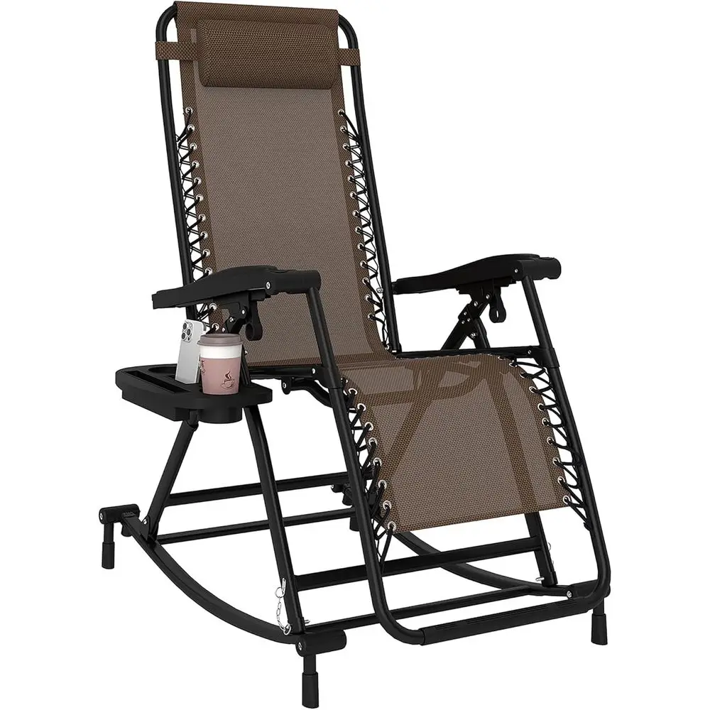 Outdoor Rocking Chairs, oldable Reclining Zero Gravity Lounge Rocker with Pillow, Cup & Pe Holder, Combo Design with olding Legs
Outdoor Rocking Chairs, oldable Reclining Zero Gravity Lounge Rocker with Pillow, Cup & Pe Holder, Combo Design with olding Legs