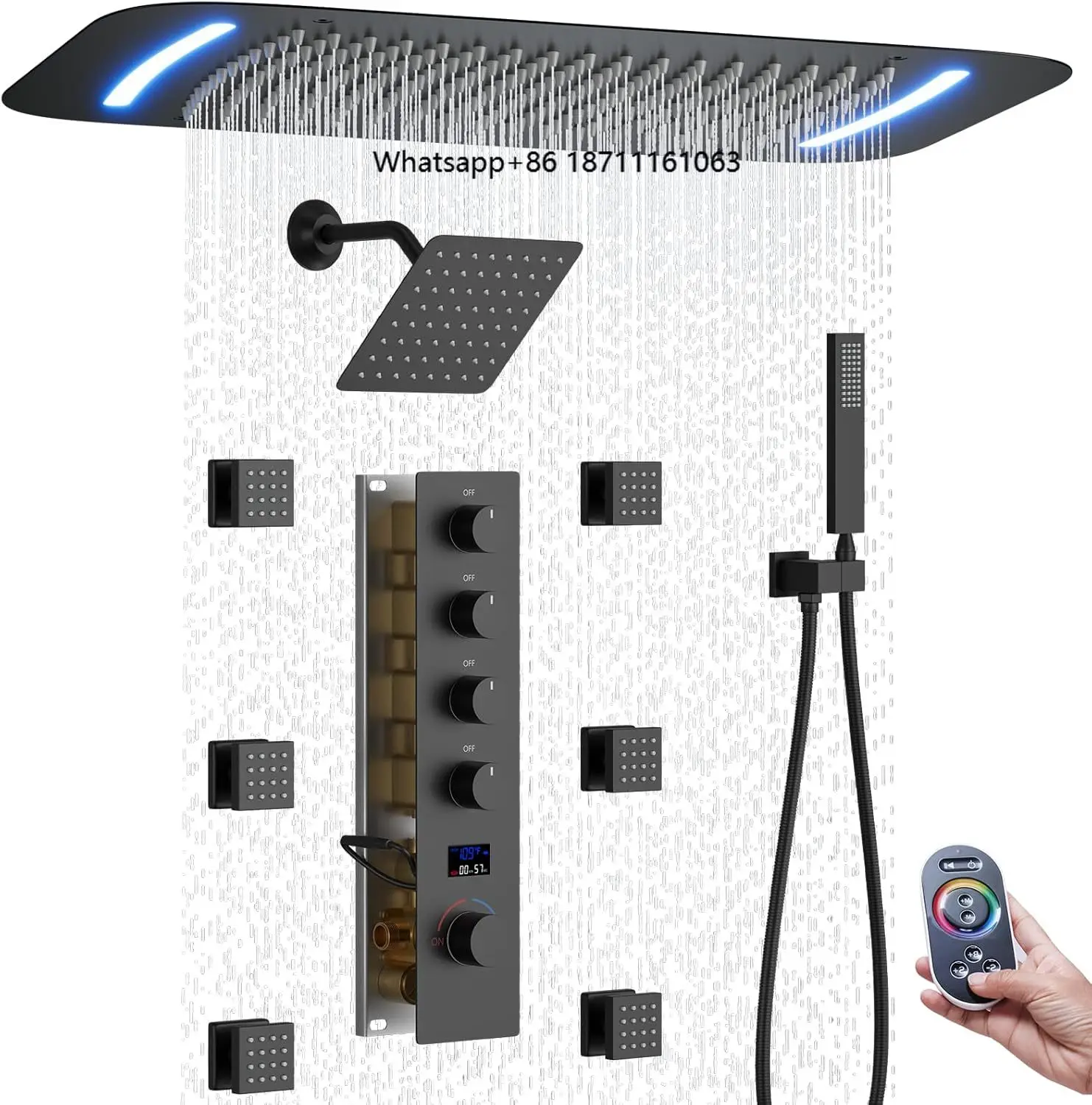 Digital Display Luxury Shower Set System Handheld Shower Body Jets Rainfall Head Matte Black Brushed Gold Bathroom Shower Set
Digital Display Luxury Shower Set System Handheld Shower Body Jets Rainfall Head Matte Black Brushed Gold Bathroom Shower Set
