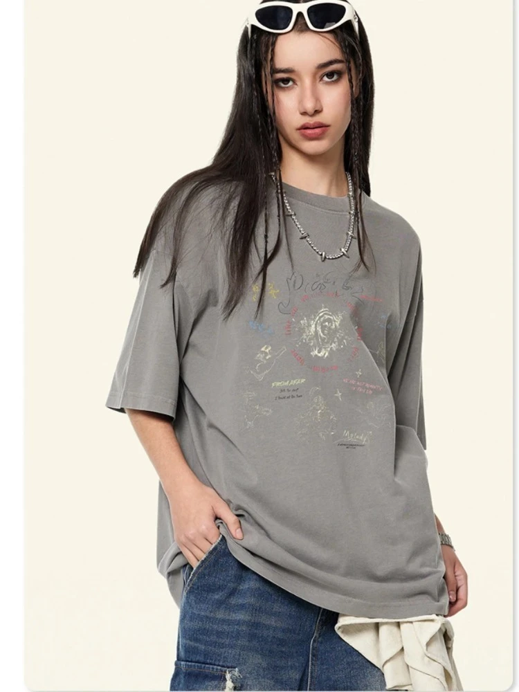 Summer Cotton Retro Dopamine Loose T-Shirt Couple O- Neck Washed Printing Short Sleeved Top Fashion Hip Hop Oversized Tee Blouse
Summer Cotton Retro Dopamine Loose T-Shirt Couple O- Neck Washed Printing Short Sleeved Top Fashion Hip Hop Oversized Tee Blouse