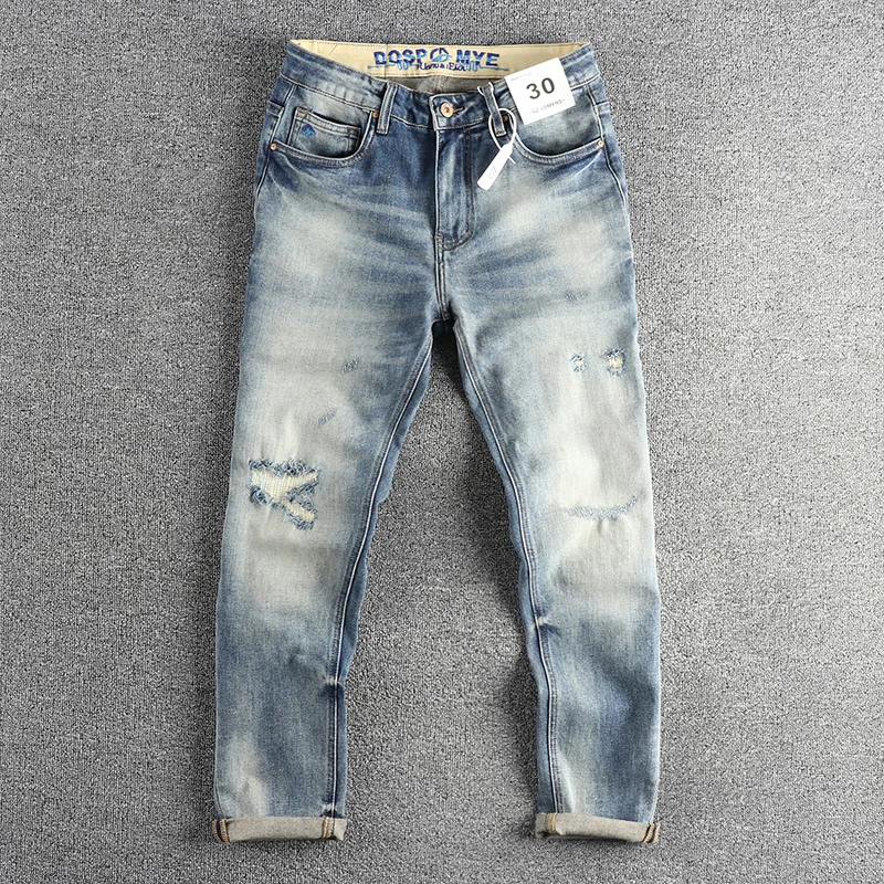 Retro Washed Heavy Patchwork Hole Craft Men's Jeans American High Street Straight Leg Long Pants Cotton Stretch Denim
Retro Washed Heavy Patchwork Hole Craft Men's Jeans American High Street Straight Leg Long Pants Cotton Stretch Denim