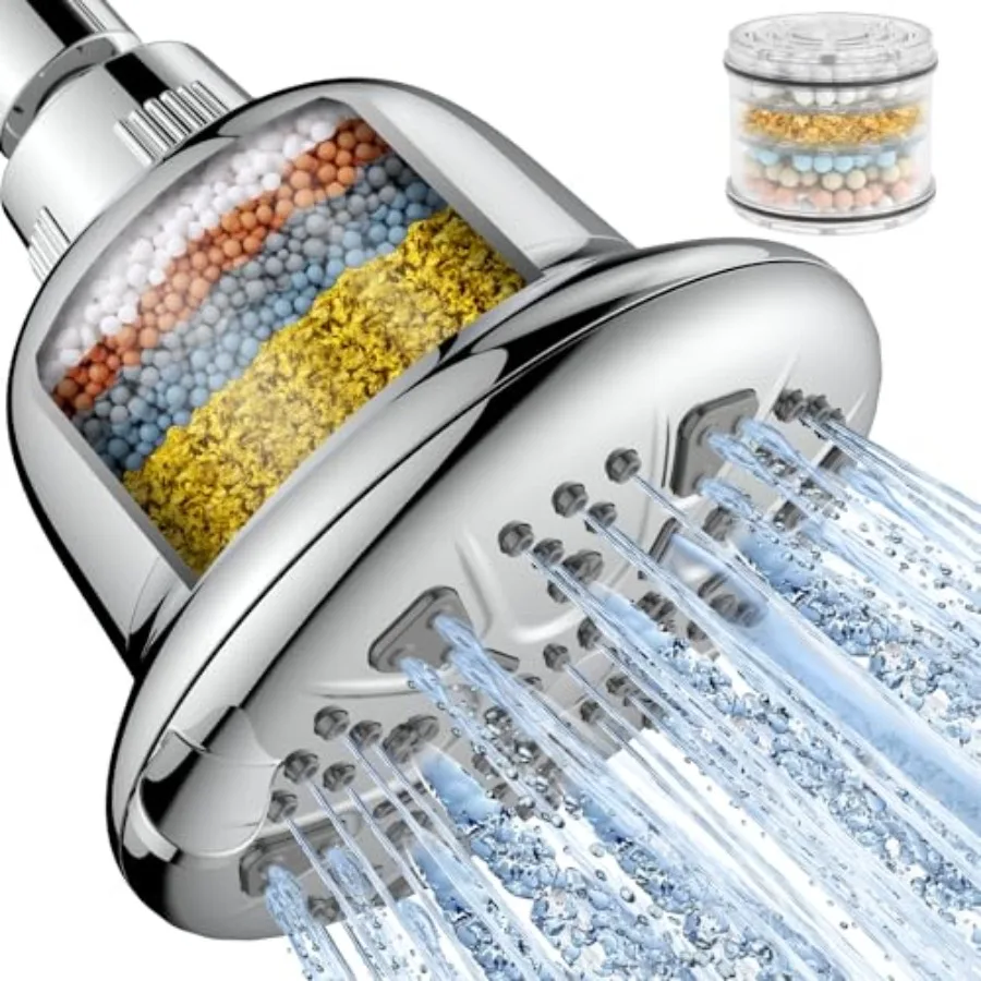 Filtered Shower Head - High Pressure Shower Head with Filter for Hard Water Softener - 7 Settings Bathroom Rain Showerhead to R
Filtered Shower Head - High Pressure Shower Head with Filter for Hard Water Softener - 7 Settings Bathroom Rain Showerhead to R