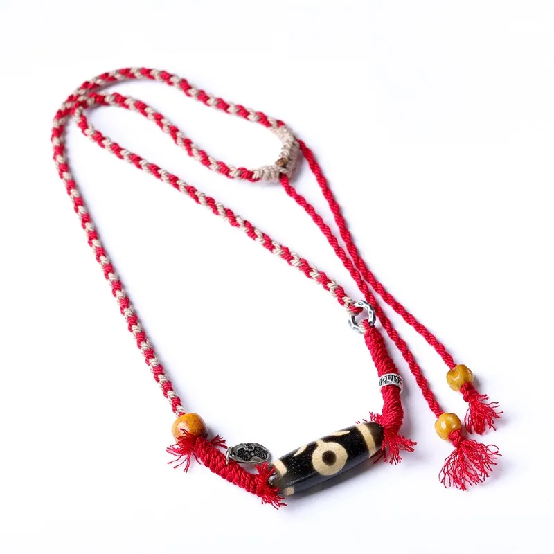 Ethnic Tibetan Style Noble Dzi Bead Necklace with 925 Silver Hand Woven Adjustable Cotton Cord Vintage Sweater Chain Gifts
Ethnic Tibetan Style Noble Dzi Bead Necklace with 925 Silver Hand Woven Adjustable Cotton Cord Vintage Sweater Chain Gifts