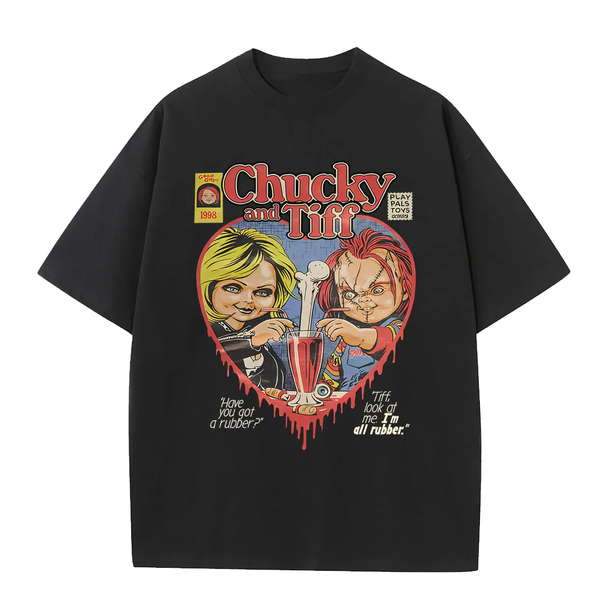 Funny Horror Chucky and Tiffany Graphic T-shirt Men Women Casual Pure Cotton T Shirts Unisex Humor Oversized T-shirts Streetwear
Funny Horror Chucky and Tiffany Graphic T-shirt Men Women Casual Pure Cotton T Shirts Unisex Humor Oversized T-shirts Streetwear