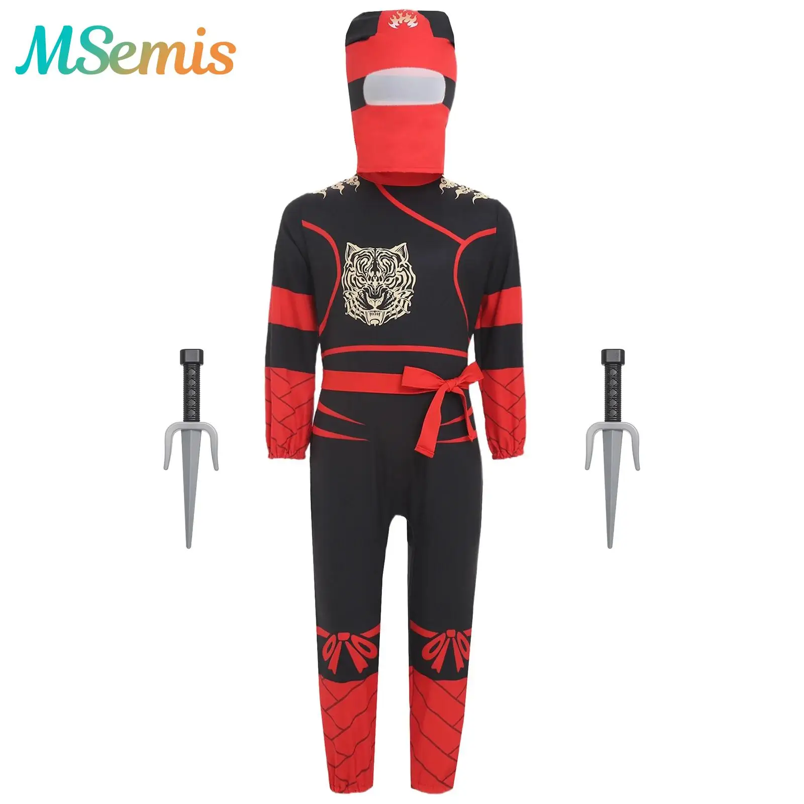 Kids Boys Girls Ninja Warrior Cosplay Costumes Printed Invisible Zipper Jumpsuit with Headwear Waistbelt And Ninja Knife Toys 
Kids Boys Girls Ninja Warrior Cosplay Costumes Printed Invisible Zipper Jumpsuit with Headwear Waistbelt And Ninja Knife Toys