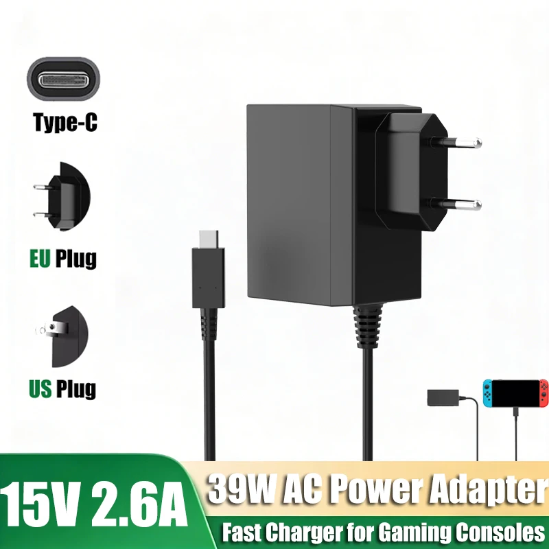 AC 100–240V Type-C Charger 15V 2.6A USBC Gaming Console Adapter 39W Fast Charging For Switch Lite OLED Dock Gaming Accessories
AC 100–240V Type-C Charger 15V 2.6A USBC Gaming Console Adapter 39W Fast Charging For Switch Lite OLED Dock Gaming Accessories