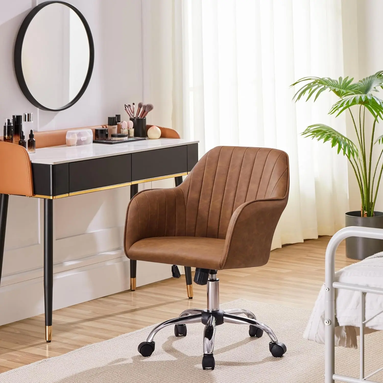 Modern Faux Leather Desk Chair Makeup Chair Height Adjustable Swivel Office Task Computer Armchair for Living Room, Customized
Modern Faux Leather Desk Chair Makeup Chair Height Adjustable Swivel Office Task Computer Armchair for Living Room, Customized