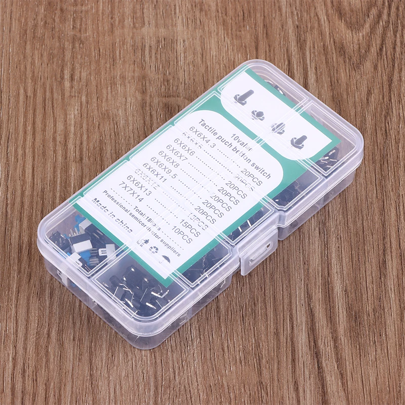10 Values 180Pcs Tactile Push Button Switch Momentary Tactile Tact Mini Switch Kit 6*6 4.3-13MM 7*7mm Momentary Switch
10 Values 180Pcs Tactile Push Button Switch Momentary Tactile Tact Mini Switch Kit 6*6 4.3-13MM 7*7mm Momentary Switch