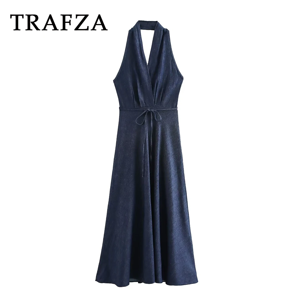 TRAFZA 2024 Summer Solid Vintage Women Denim Dresses Bow Neck-Mounted Long Skirt Backless Slim Draped Casual Women Dresses
TRAFZA 2024 Summer Solid Vintage Women Denim Dresses Bow Neck-Mounted Long Skirt Backless Slim Draped Casual Women Dresses