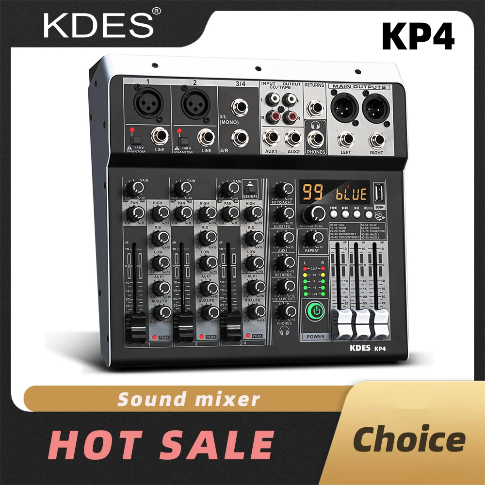 KDES KP4 Audio Mixer 4 Channel 99 DSP Effect Record PC 48V Phantom Power USB Sound Mixers Bluetooth DJ Console Mixing for Karaok
KDES KP4 Audio Mixer 4 Channel 99 DSP Effect Record PC 48V Phantom Power USB Sound Mixers Bluetooth DJ Console Mixing for Karaok