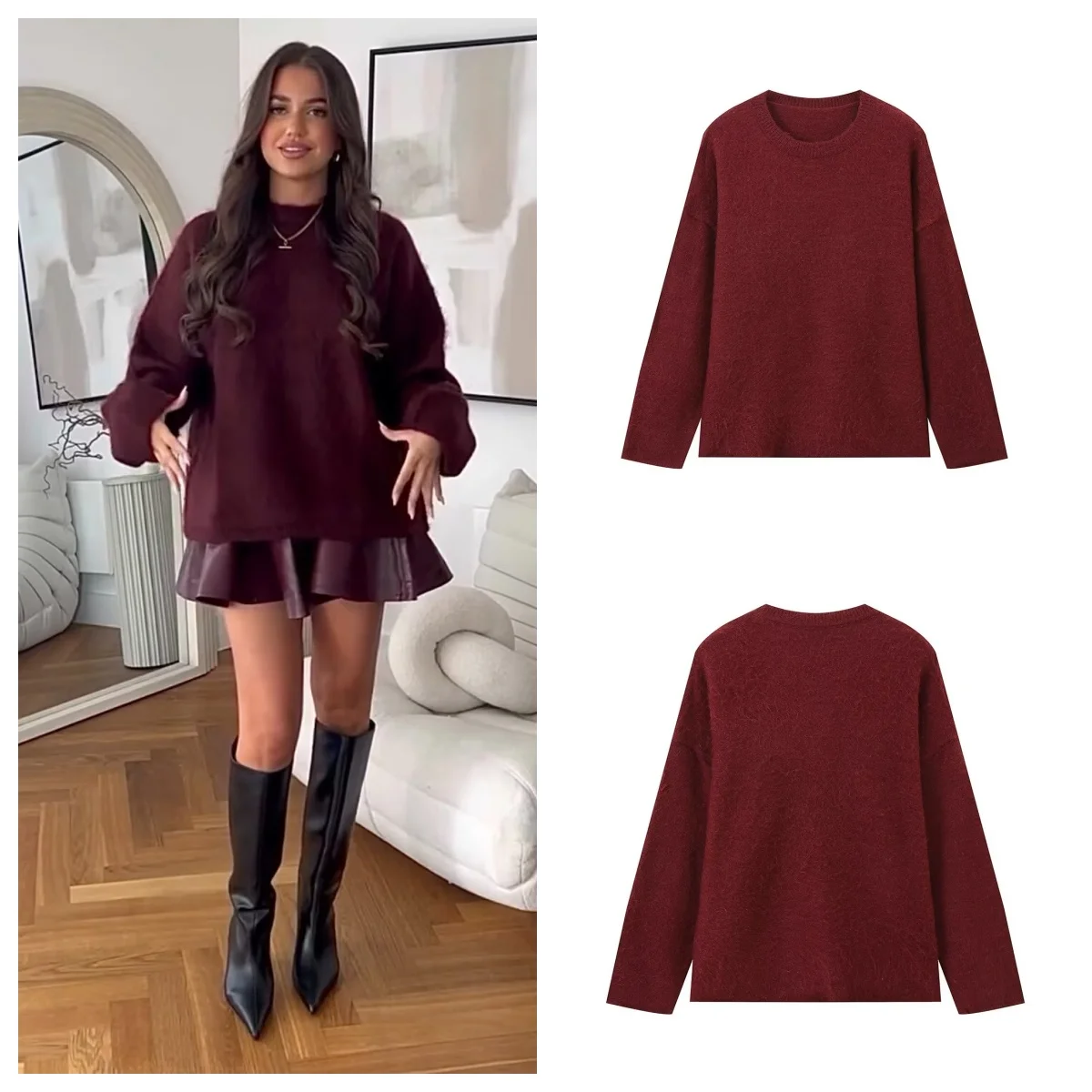 Spring and autumn solid color round neck pullover sweater women's European and American cross-border loose solid color casual co
Spring and autumn solid color round neck pullover sweater women's European and American cross-border loose solid color casual co