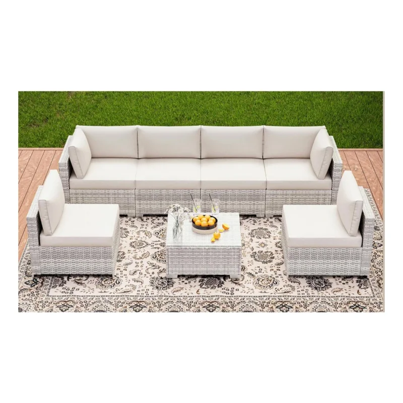 Наборы мебели для патио из 7 предметов, набор для беседы на патио, садовая мебель, секционный диван из полиэтиленового ротанга на всепогодные с подушками
Наборы мебели для патио из 7 предметов, набор для беседы на патио, садовая мебель, секционный диван из полиэтиленового ротанга на всепогодные с подушками