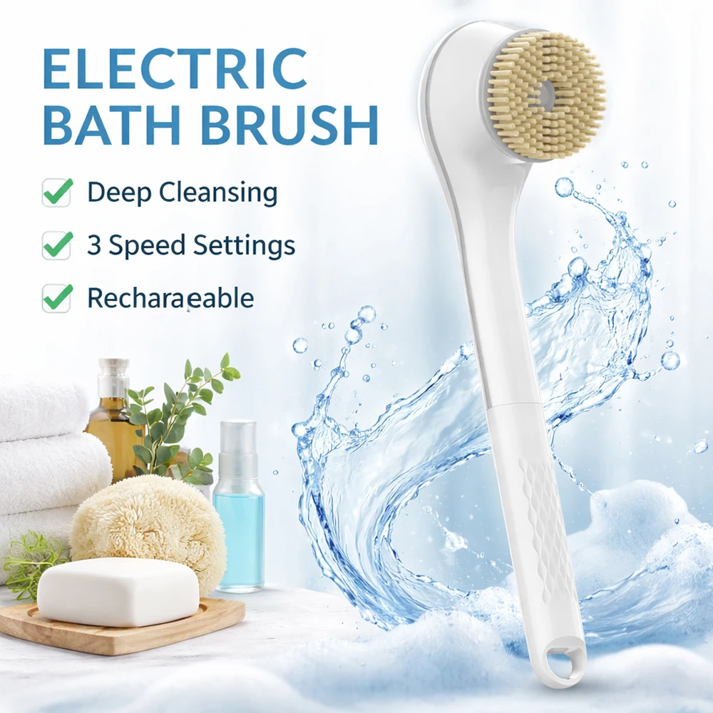 Electric Bath Brush with 6 Replaceable Heads, 360° Rotating Body Scrubber, IPX7 Waterproof, Type-C Rechargeable For Shower
Electric Bath Brush with 6 Replaceable Heads, 360° Rotating Body Scrubber, IPX7 Waterproof, Type-C Rechargeable For Shower