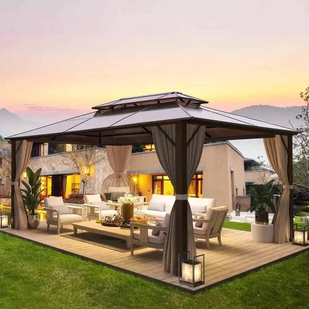 10 x 13 FT Outdoor Gazebo Polycarbonate Double Roof Canopy, Aluminum Frame Permanent Pavilion with Curtains and Netting
10 x 13 FT Outdoor Gazebo Polycarbonate Double Roof Canopy, Aluminum Frame Permanent Pavilion with Curtains and Netting